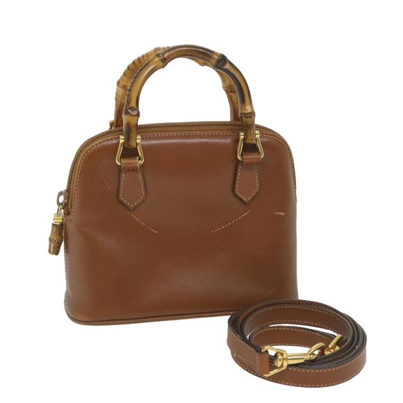 GUCCI Bamboo Hand Bag Leather 2way Brown 007 1014 0231 0 Auth 59000 - Picture 1 of 16